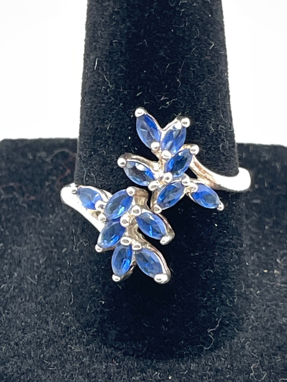 925 Sterling Silver Blue Glass Statement Ring Size 7 1/2